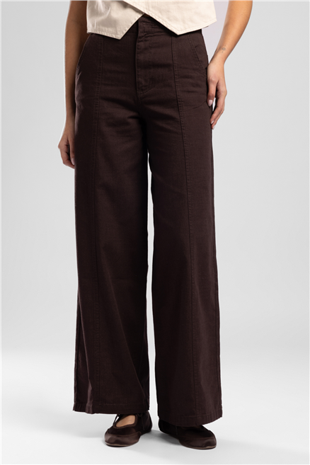 Krıssy Nd Kadın High Rise Wide Leg %100 Pamuk Pantolon Kahverengi