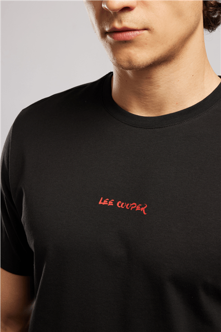 KWASI Erkek Loose %100 Pamuk Baskılı Bisiklet Yaka T-Shirt Siyah