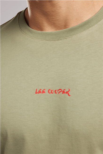 KWASI Erkek Loose %100 Pamuk Baskılı Bisiklet Yaka T-Shirt Yeşil