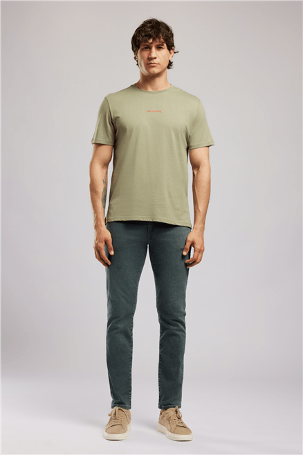 KWASI Erkek Loose %100 Pamuk Baskılı Bisiklet Yaka T-Shirt Yeşil