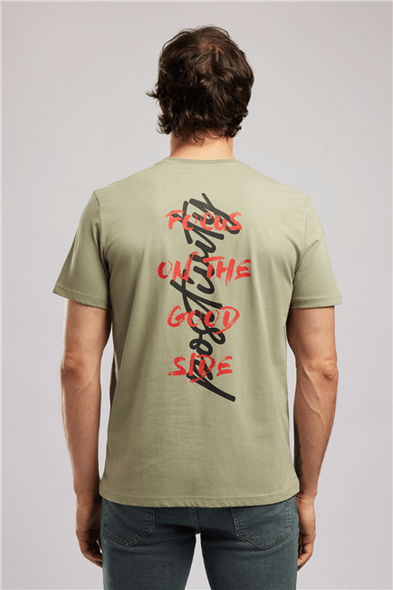 KWASI Erkek Loose %100 Pamuk Baskılı Bisiklet Yaka T-Shirt Yeşil