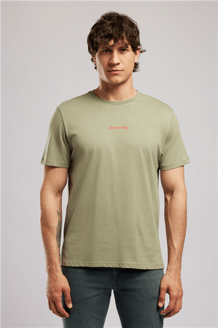 KWASI Erkek Loose %100 Pamuk Baskılı Bisiklet Yaka T-Shirt Yeşil