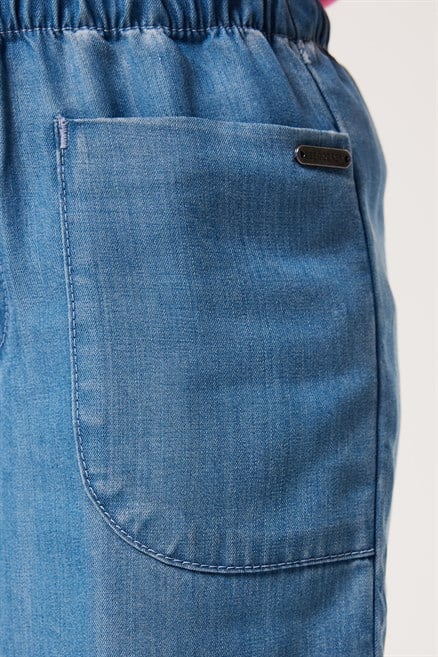 Lisa Yüksek Bel Geniş Paça Kesim Geniş Paça Mavi Kız Çocuk Jean Pantolon