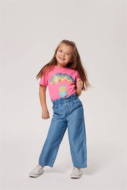 Lisa Yüksek Bel Geniş Paça Kesim Geniş Paça Mavi Kız Çocuk Jean Pantolon