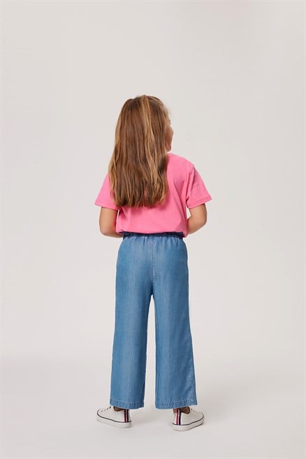 Lisa Yüksek Bel Geniş Paça Kesim Geniş Paça Mavi Kız Çocuk Jean Pantolon