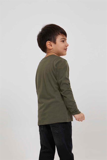 Logon Erkek Çocuk %100 Pamuk Sweatshirt Haki