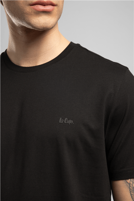 Logos Erkek Regular Fit %100 Pamuk Baskılı Bisiklet Yaka T-Shirt Siyah