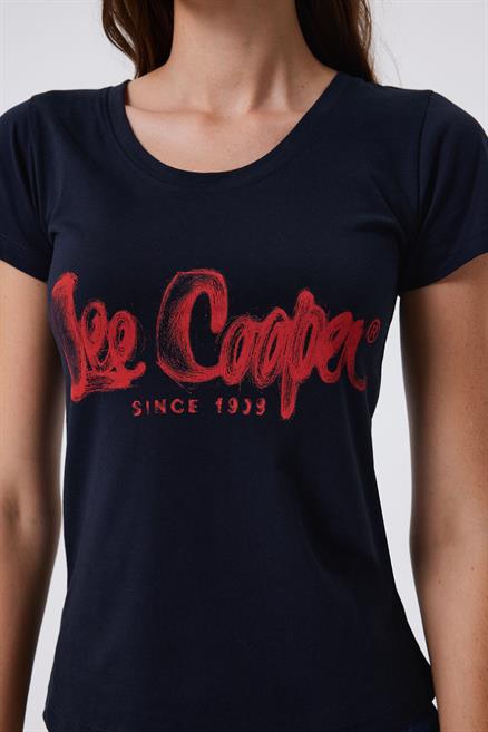 London 1 Kadın %100 Pamuk O Yaka T-Shirt Koyu Lacivert