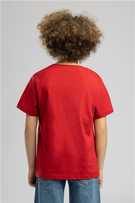 Londonlogo Erkek Çocuk Basic %100 Pamuk Baskılı Bisiklet Yaka T-Shirt Kırmızı