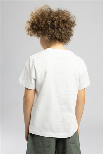 Londonlogo Erkek Çocuk Basic %100 Pamuk Baskılı Bisiklet Yaka T-Shirt Beyaz