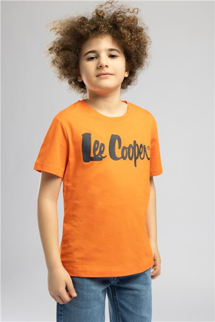 Londonlogo Erkek Çocuk Basic %100 Pamuk Baskılı Bisiklet Yaka T-Shirt Turuncu