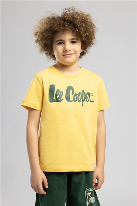 Londonlogo Erkek Çocuk Basic %100 Pamuk Baskılı Bisiklet Yaka T-Shirt Sarı