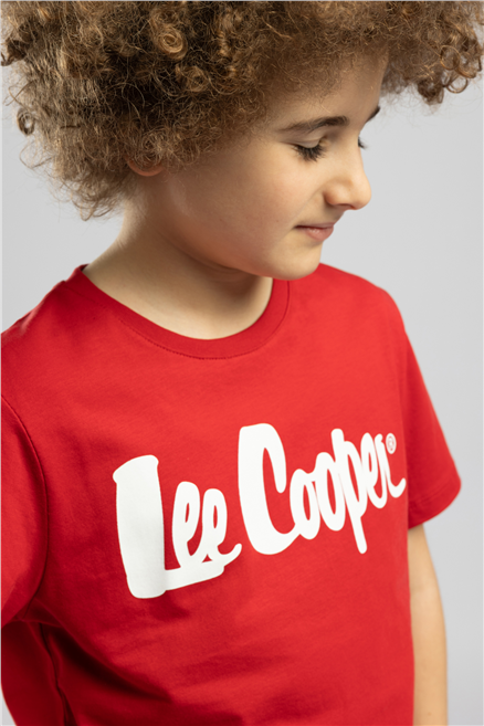 Londonlogo Erkek Çocuk Basic %100 Pamuk Baskılı Bisiklet Yaka T-Shirt Kırmızı