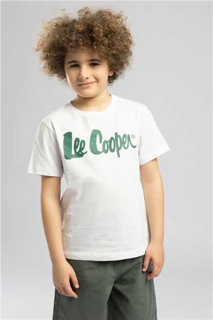 Londonlogo Erkek Çocuk Basic %100 Pamuk Baskılı Bisiklet Yaka T-Shirt Beyaz