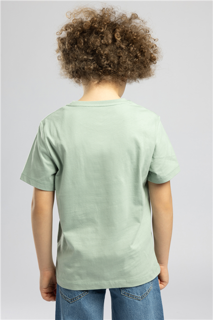 Londonlogo Erkek Çocuk Basic %100 Pamuk Baskılı Bisiklet Yaka T-Shirt Yeşil