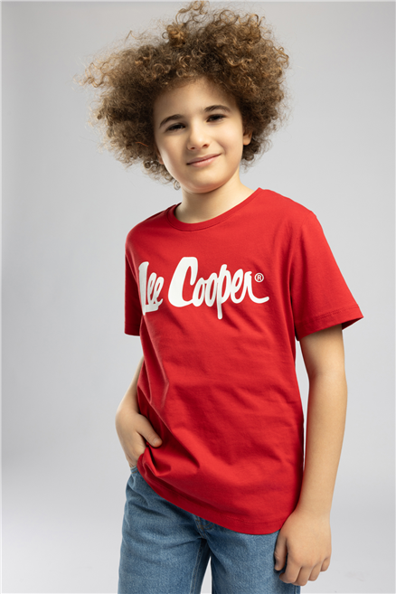 Londonlogo Erkek Çocuk Basic %100 Pamuk Baskılı Bisiklet Yaka T-Shirt Kırmızı