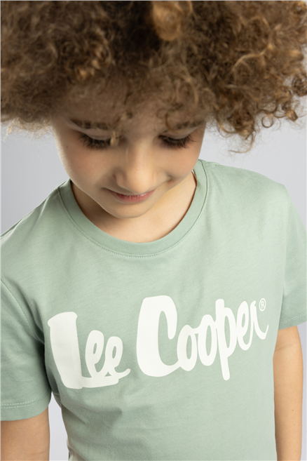 Londonlogo Erkek Çocuk Basic %100 Pamuk Baskılı Bisiklet Yaka T-Shirt Yeşil
