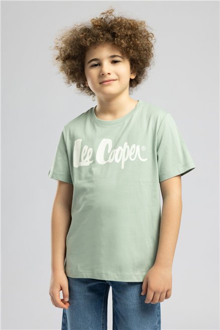 Londonlogo Erkek Çocuk Basic %100 Pamuk Baskılı Bisiklet Yaka T-Shirt Yeşil