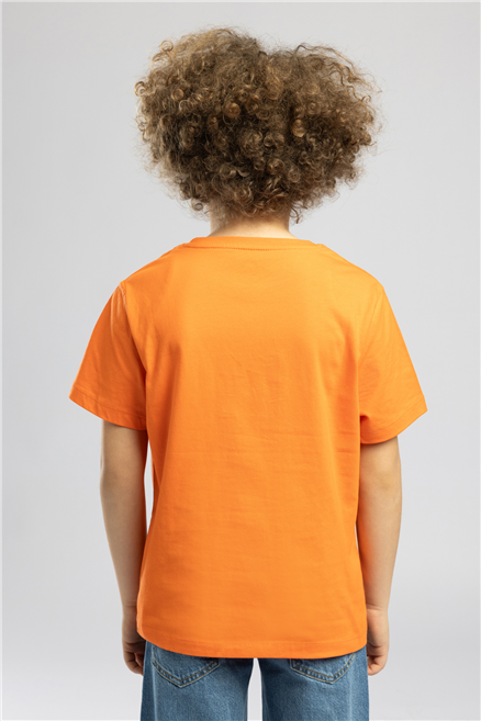 Londonlogo Erkek Çocuk Basic %100 Pamuk Baskılı Bisiklet Yaka T-Shirt Turuncu