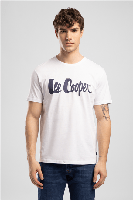 LONDONLOGO Erkek Regular Fit %100 Pamuk Baskılı Bisiklet Yaka T-Shirt Beyaz