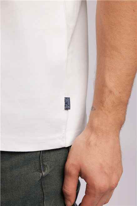 LONDONLOGO Erkek Regular Fit %100 Pamuk Baskılı Bisiklet Yaka T-Shirt Beyaz