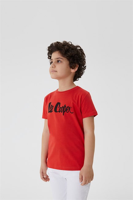 Londonlogo Erkek Çocuk %100 Pamuk O Yaka T-Shirt Kırmızı
