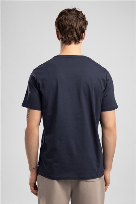 LONDONLOGO Erkek Regular Fit %100 Pamuk Baskılı Bisiklet Yaka T-Shirt Mavi