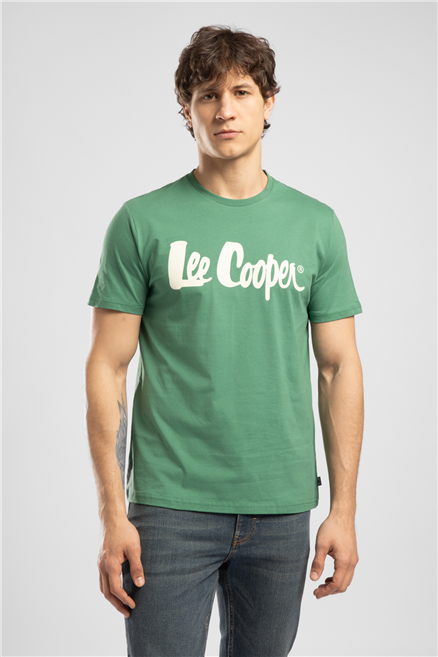 LONDONLOGO Erkek Regular Fit %100 Pamuk Baskılı Bisiklet Yaka T-Shirt Yeşil
