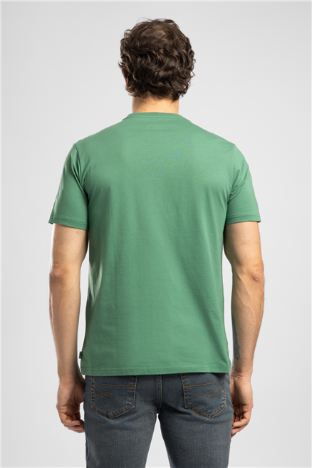 LONDONLOGO Erkek Regular Fit %100 Pamuk Baskılı Bisiklet Yaka T-Shirt Yeşil