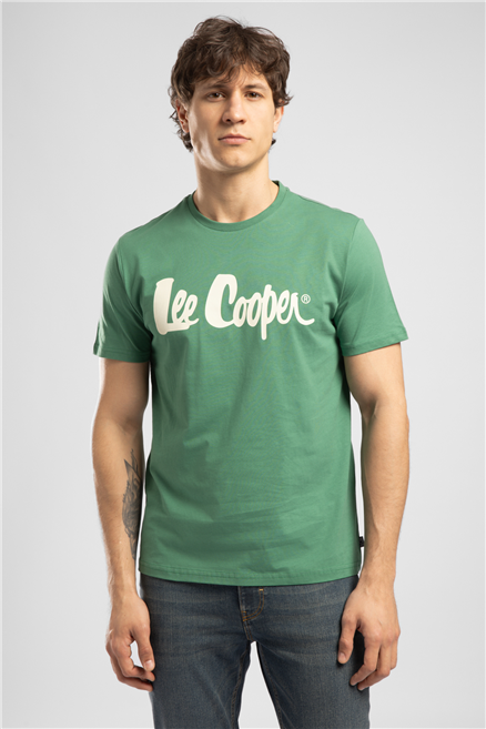 LONDONLOGO Erkek Regular Fit %100 Pamuk Baskılı Bisiklet Yaka T-Shirt Yeşil