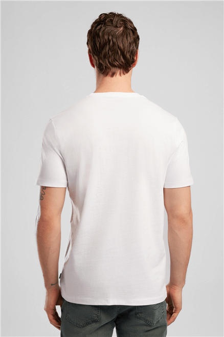 LONDONLOGO Erkek Regular Fit %100 Pamuk Baskılı Bisiklet Yaka T-Shirt Beyaz