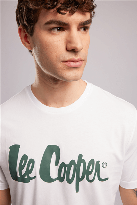 LONDONLOGO Erkek Regular Fit %100 Pamuk Baskılı Bisiklet Yaka T-Shirt Beyaz