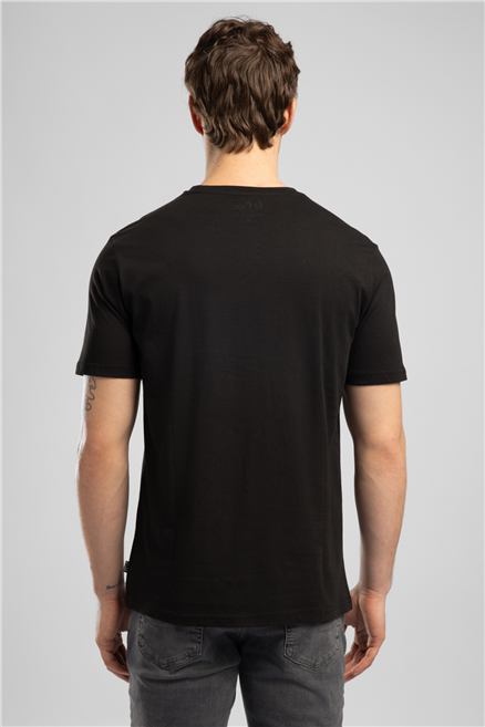 LONDONLOGO Erkek Regular Fit %100 Pamuk Baskılı Bisiklet Yaka T-Shirt Siyah