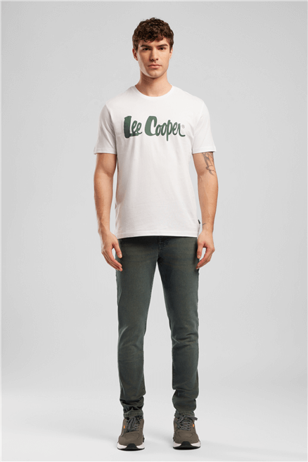 LONDONLOGO Erkek Regular Fit %100 Pamuk Baskılı Bisiklet Yaka T-Shirt Beyaz