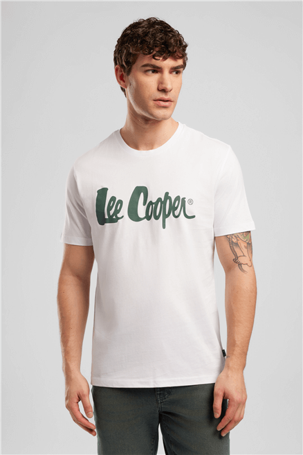 LONDONLOGO Erkek Regular Fit %100 Pamuk Baskılı Bisiklet Yaka T-Shirt Beyaz