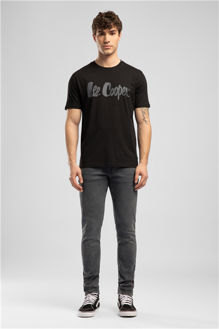 LONDONLOGO Erkek Regular Fit %100 Pamuk Baskılı Bisiklet Yaka T-Shirt Siyah