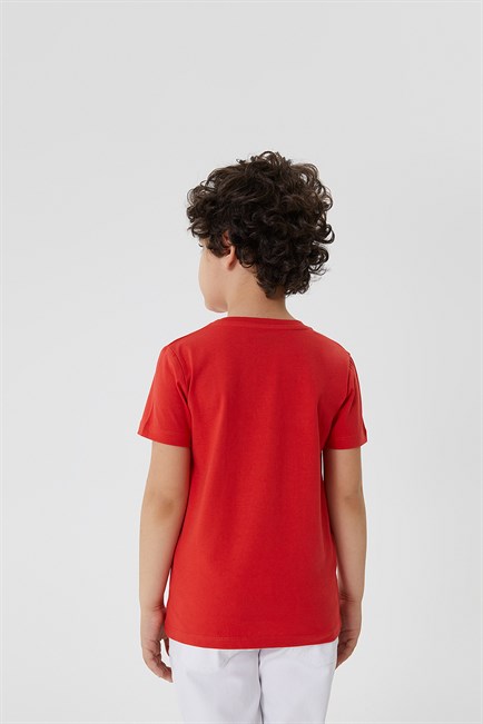 Londonlogo Erkek Çocuk %100 Pamuk O Yaka T-Shirt Kırmızı