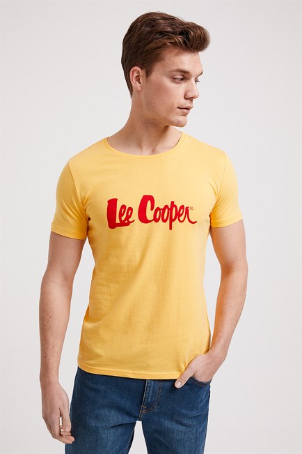 Londonlogo Erkek %100 Pamuk Bisiklet Yaka T-Shirt Sarı