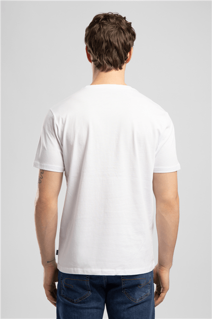 LONDONLOGO Erkek Regular Fit %100 Pamuk Baskılı Bisiklet Yaka T-Shirt Beyaz