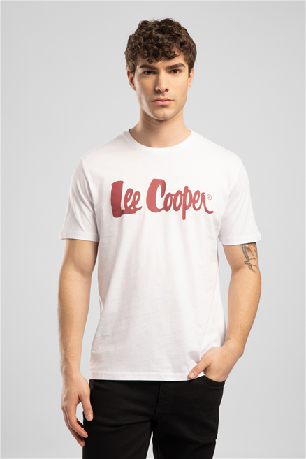 LONDONLOGO Erkek Regular Fit %100 Pamuk Baskılı Bisiklet Yaka T-Shirt Beyaz