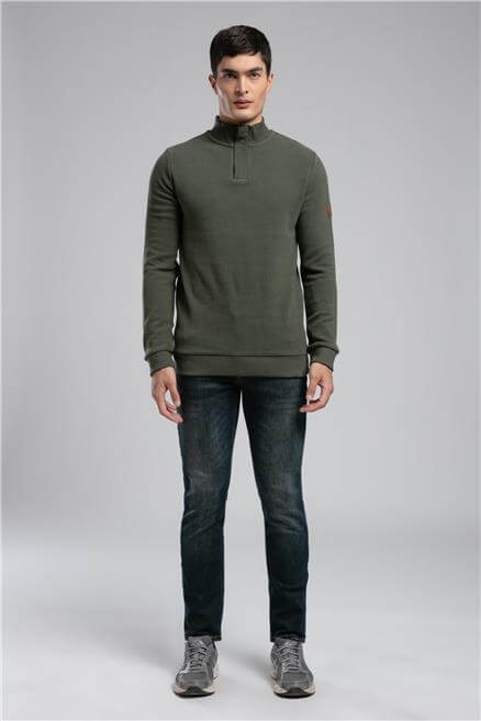 Luke Erkek Dik Yaka Sweatshirt Yeşil
