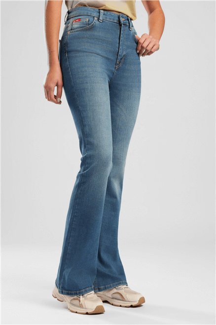 Luna Kadın High Rise Flare Jean Pantolon Yeşi̇l-Mavi̇