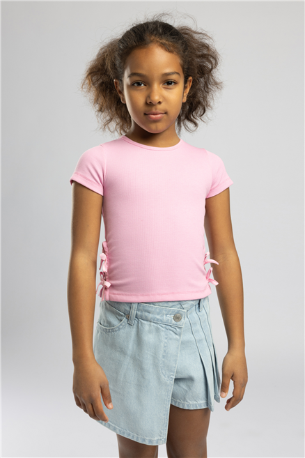MADDOX Kız Çocuk Basic Bisiklet Yaka T-Shirt Pembe