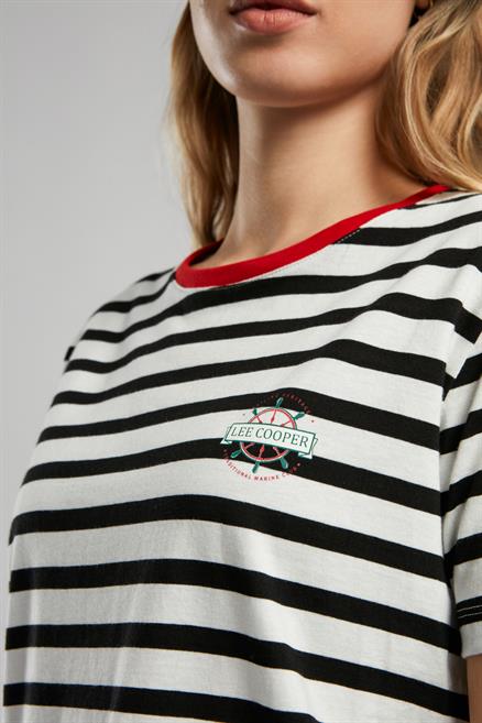 Malory Kadın %100 Pamuk O Yaka T-Shirt Ekru-Siyah Çizgili