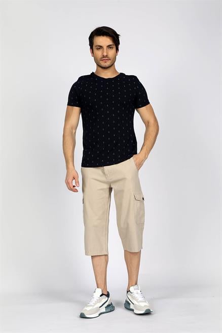 Man 1 Long Erkek %100 Pamuk Dokuma Bermuda Taş