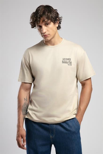 Marcia Erkek %100 Pamuk O Yaka T-Shirt Bej
