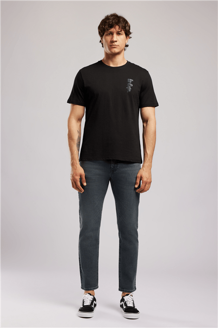 MARIANO Erkek Regular Fit %100 Pamuk Baskılı Bisiklet Yaka T-Shirt Siyah