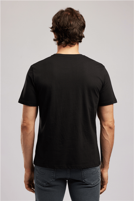MARIANO Erkek Regular Fit %100 Pamuk Baskılı Bisiklet Yaka T-Shirt Siyah