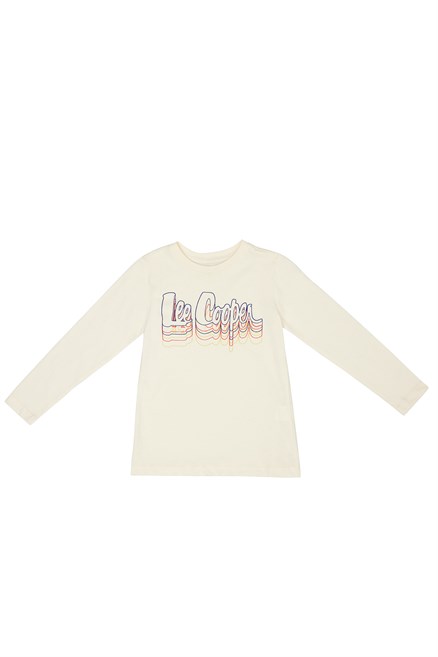 Mary Kız Çocuk %100 Pamuk O Yaka Uzun Kol T-Shirt Ekru