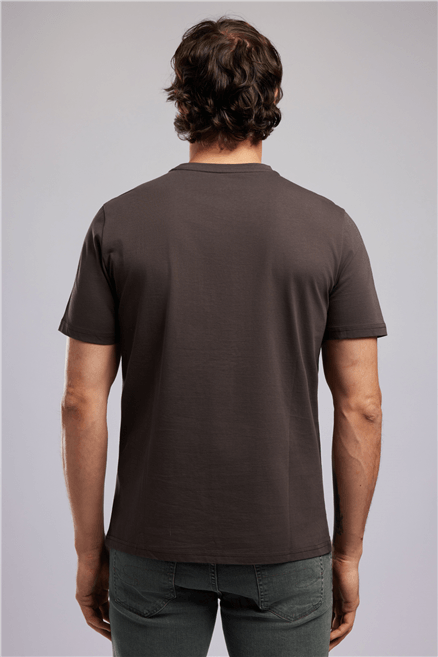 MATTIAS Erkek Regular Fit %100 Pamuk Baskılı Bisiklet Yaka T-Shirt Kahverengi